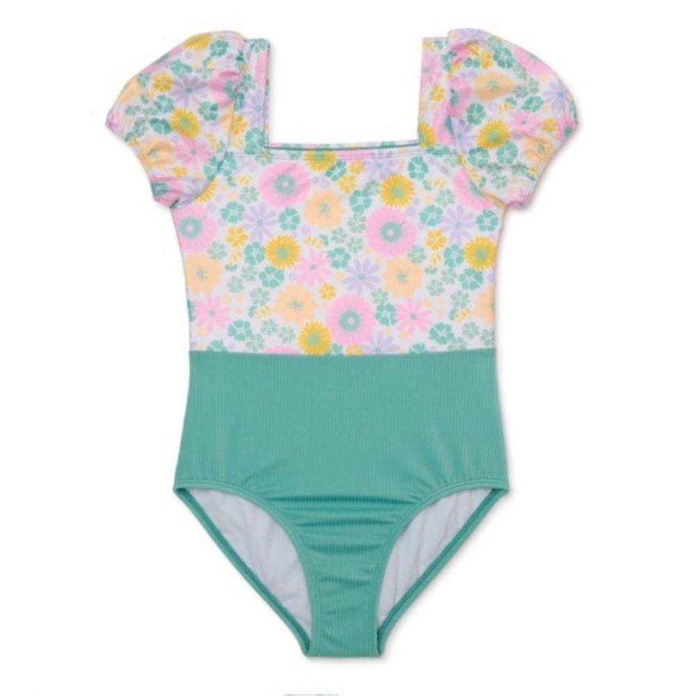 Wonder Nation Puff Sleeve UPF 50 Protection
Polyester Swimsuit, (Girl's)